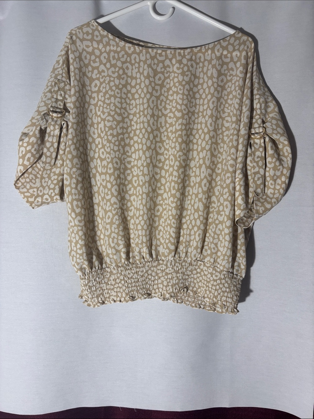 Michael Kors Neutral Leopard-Print Short Puff Sleeve Top